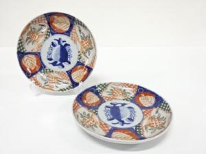 古伊万里　染付色絵　六寸皿　2客